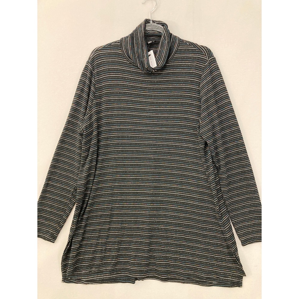 New Lane Bryant Turtleneck Top 14/16 Black Multi Metallic Striped Sparkle Tunic